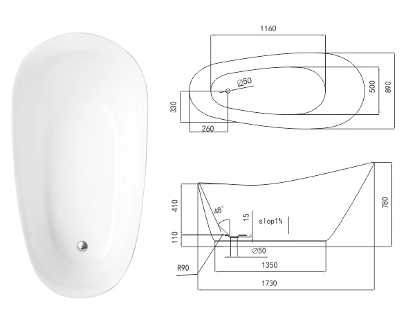 High Quality Lucite Acrylic Bathtub Tcb033D