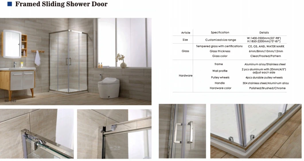 Tempered Glass New Design Whole Shower Room with 10mm Glass Sliding Door