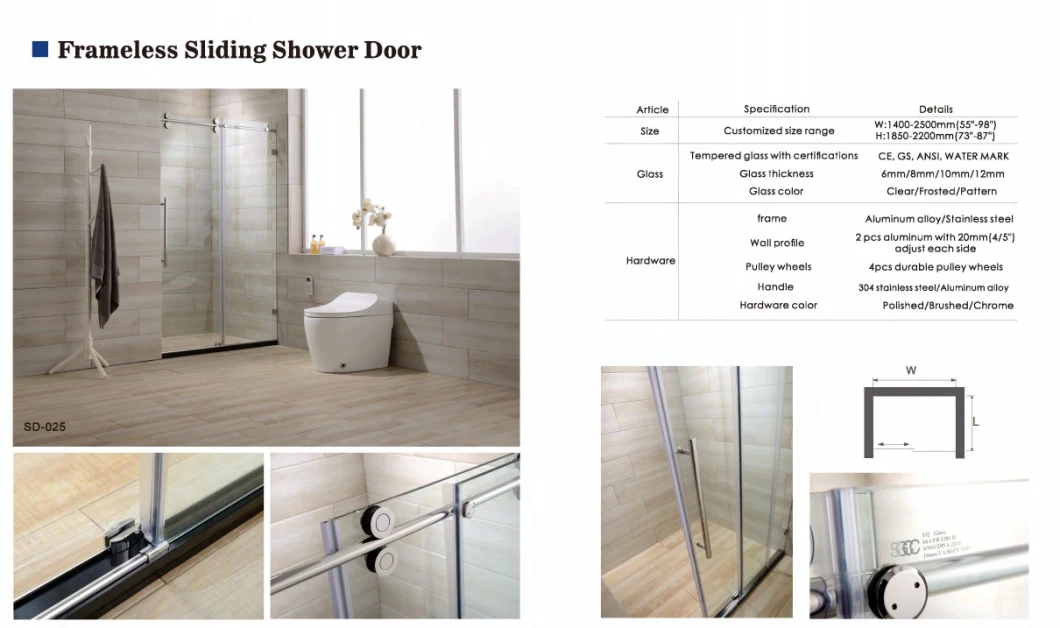 Tempered Glass New Design Whole Shower Room with 10mm Glass Sliding Door