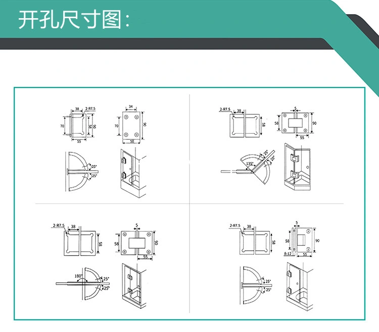 Casting Material SS304 Glass Door Fitting for Shower Door, Stainless Steel 180 Degree Glass to Glass Door Hinge Shower Hinge Bathroom Hardware