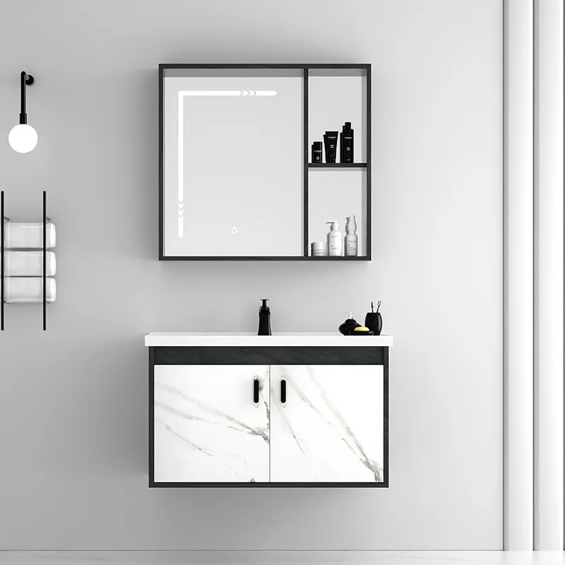 500mm 작은 벽걸이형 합판 욕실 화장대 캐비닛(거울 캐비닛 및 단일 싱크 포함)
